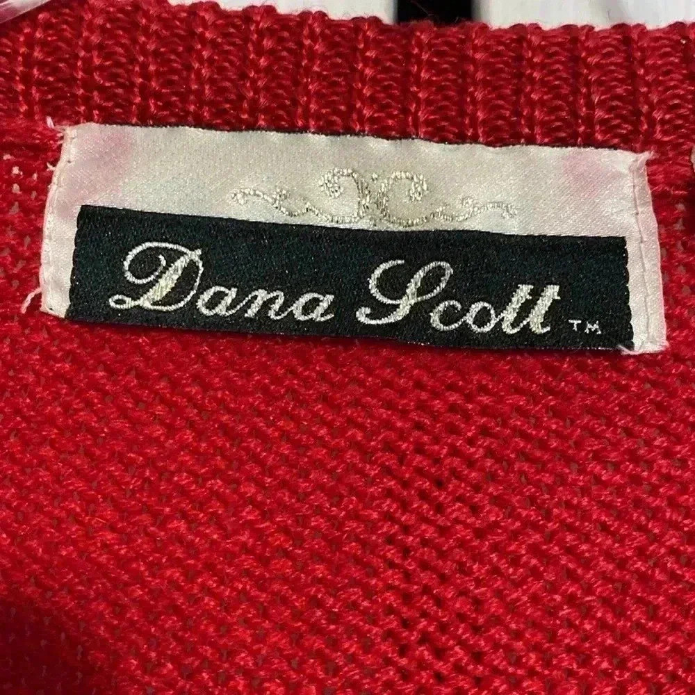 Dana Scott vintage 80’s embellished red & black sequin knit sweater size MEDIUM - Picture 10 of 12